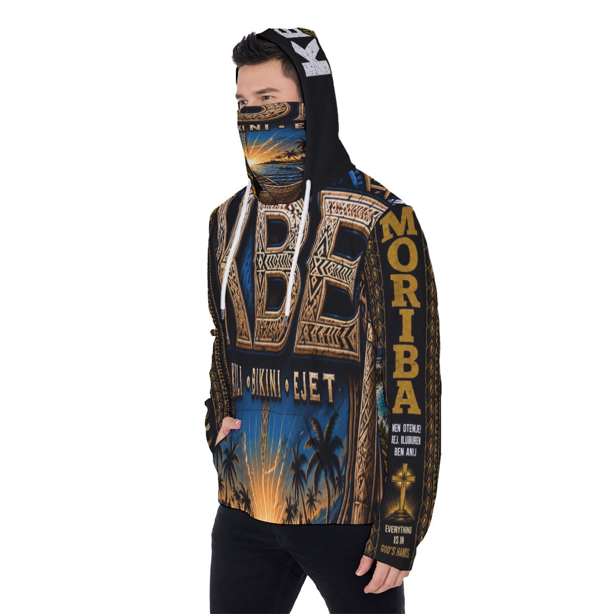 All-Over Print Men's Heavy Fleece Hoodie With Mask