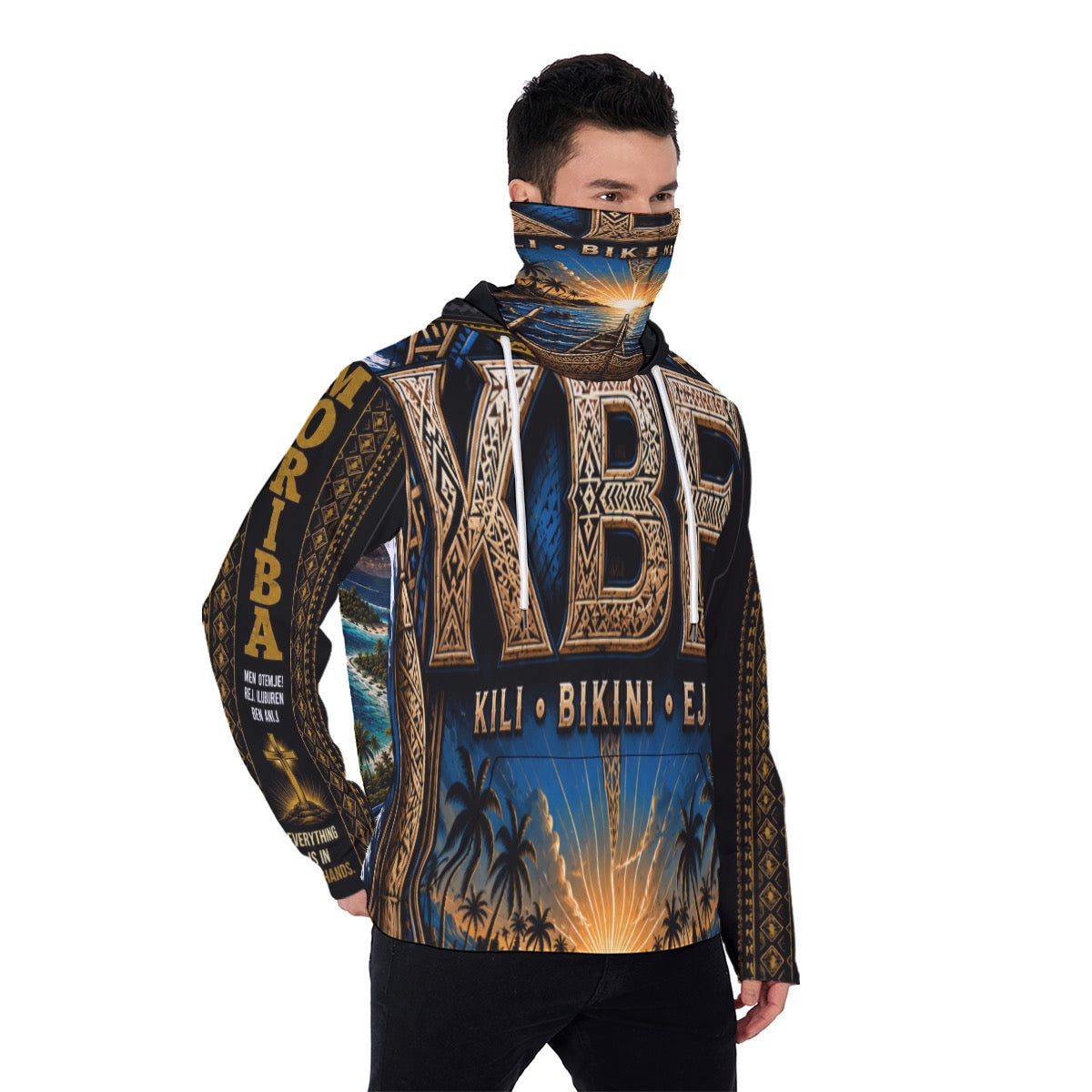 All-Over Print Men's Heavy Fleece Hoodie With Mask